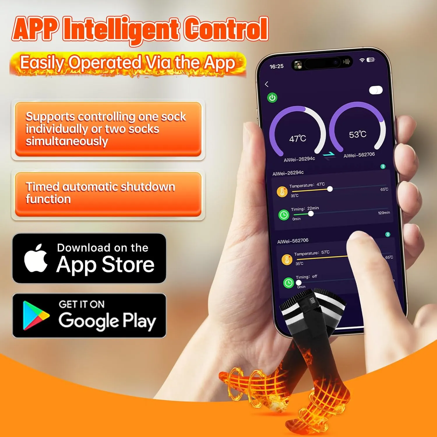 Heated Socks for Men Women with APP Control, 2024 Upgrade Rechargeable Electric 6000mAh Rechargeable Battery Thermal Heat Socks Waterproof & Windproof Winter Socks for Skiing Hunting Hiking Fishing