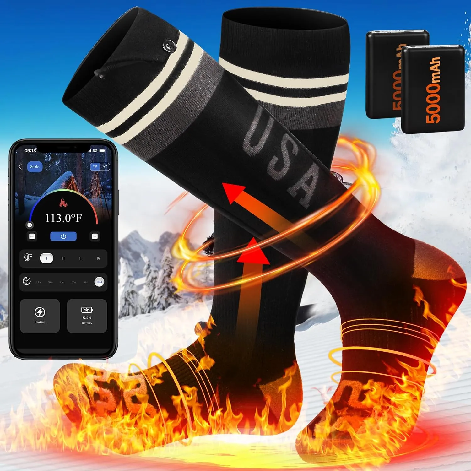 Heated Socks for Men/Women, APP Control Rechargeable Heated Socks with 5000mAh Battery, Electric Heated Socks Foot Warmer for Winter Outdoor Camping Hiking Skiing Hunting