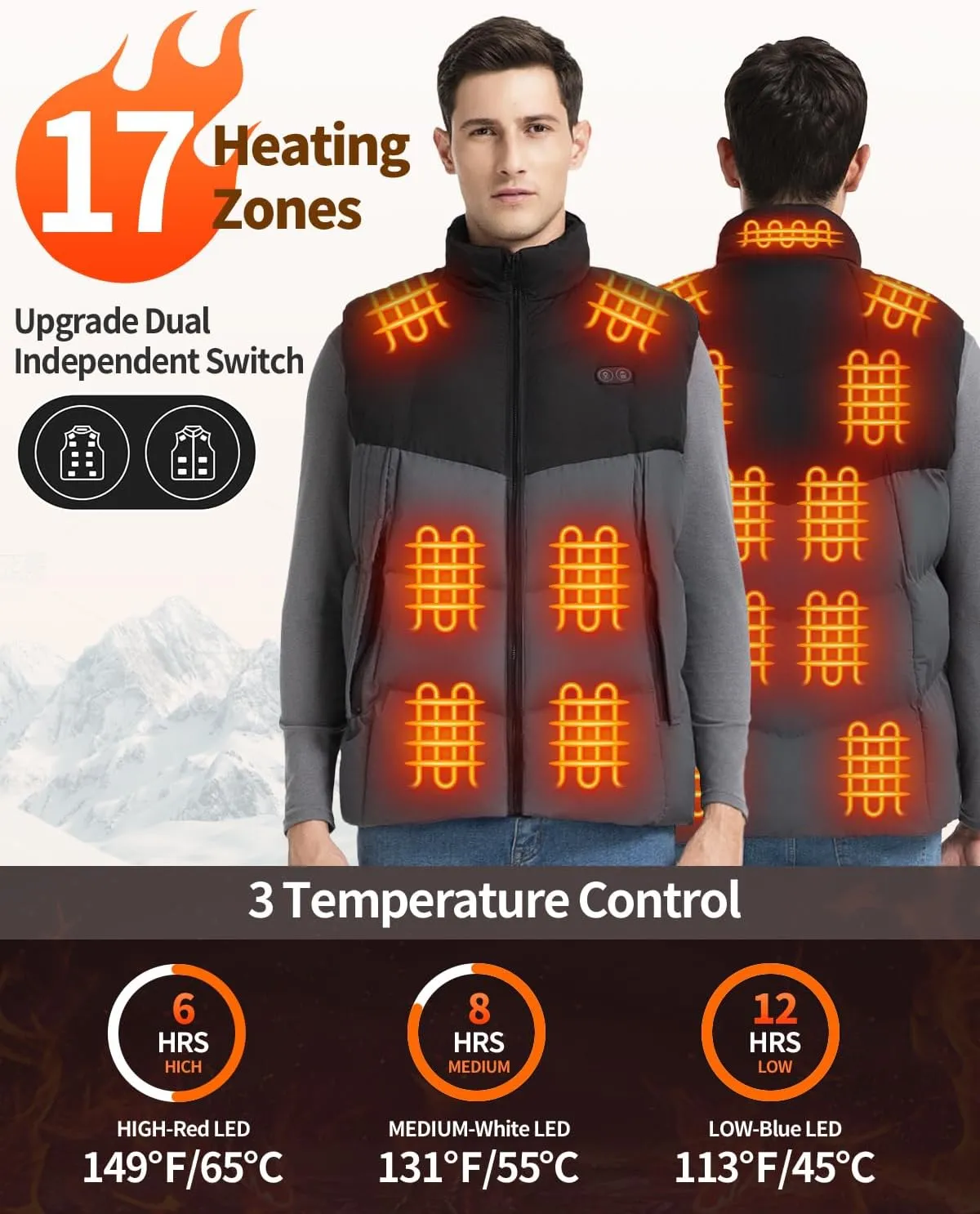 Heated Vest for Men Women with 16000mAh 7.4V Battery Pack Included, Smart Electric Heating Vest, Heated Jacket