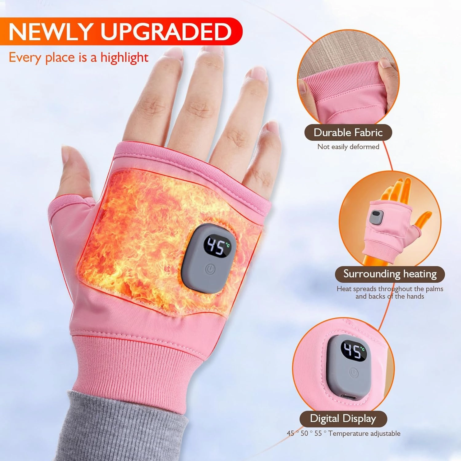 Heated Gloves for Women Rechargeable, Fingerless Rechargeable Heated Gloves, Hand Warmer Gloves, 3-Speed Adjustable Heated Fingerless Gloves, Winter Hand Warmer for Work Cycling Skiing