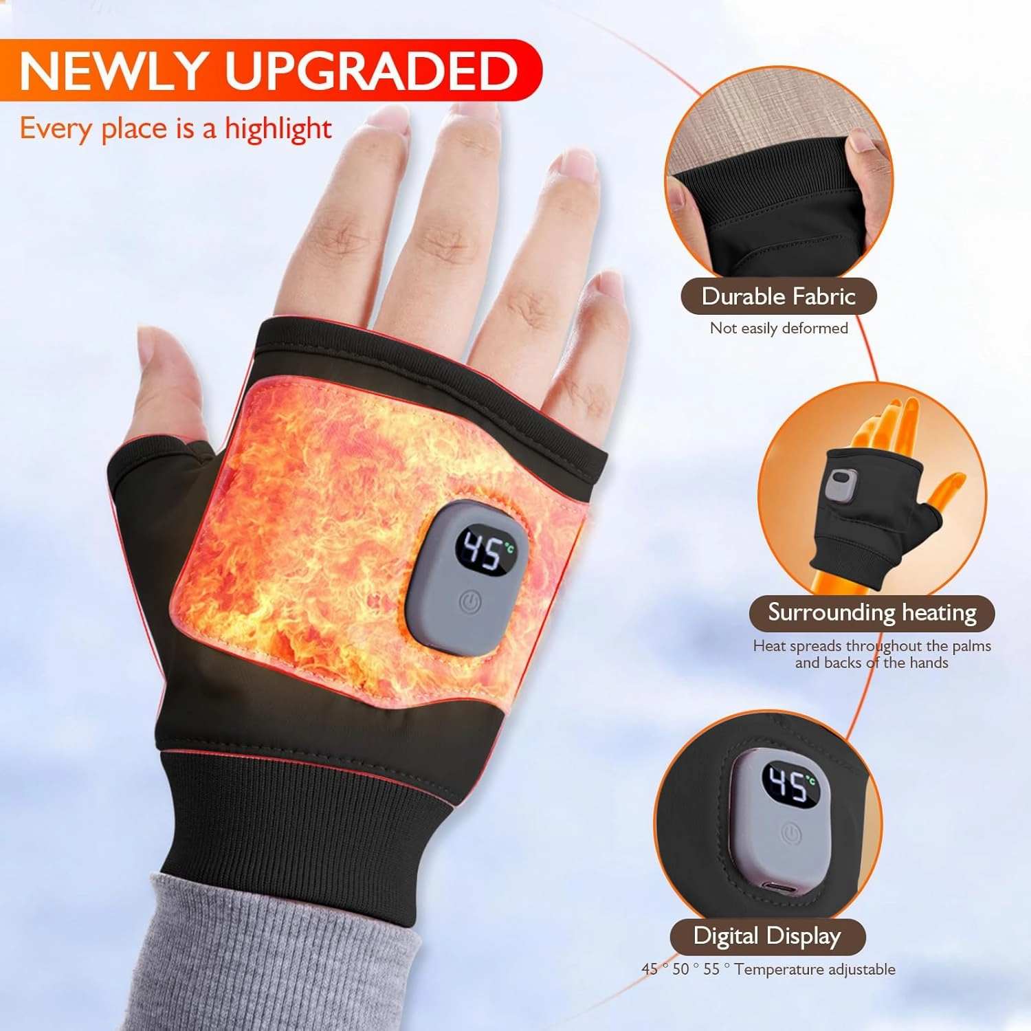 Heated Gloves for Women Rechargeable, Fingerless Rechargeable Heated Gloves, Hand Warmer Gloves, 3-Speed Adjustable Heated Fingerless Gloves, Winter Hand Warmer for Work Cycling Skiing