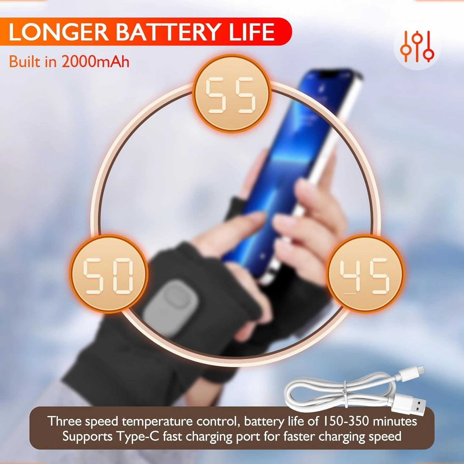 Heated Gloves for Women Rechargeable, Fingerless Rechargeable Heated Gloves, Hand Warmer Gloves, 3-Speed Adjustable Heated Fingerless Gloves, Winter Hand Warmer for Work Cycling Skiing