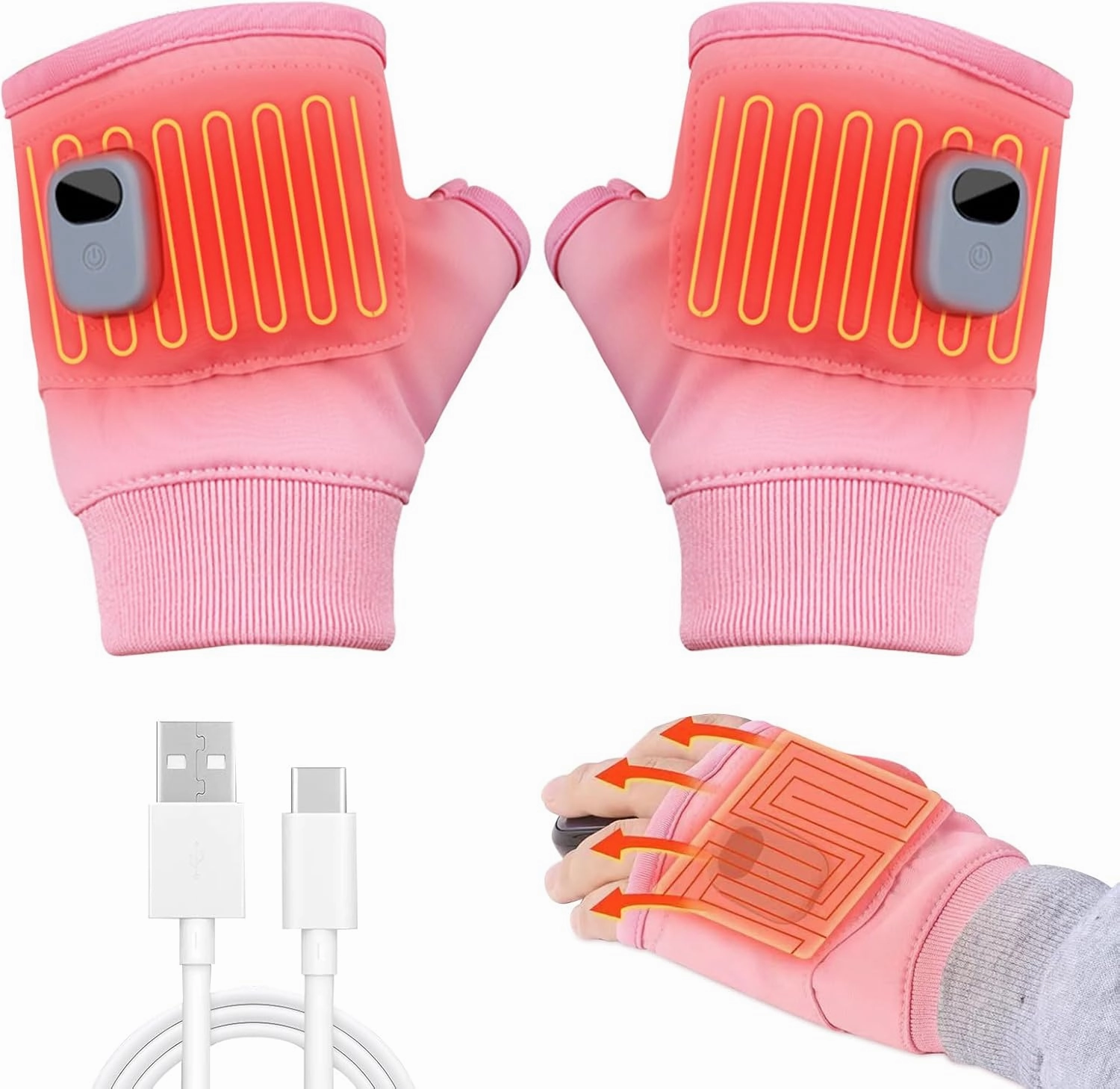 Heated Gloves for Women Rechargeable, Fingerless Rechargeable Heated Gloves, Hand Warmer Gloves, 3-Speed Adjustable Heated Fingerless Gloves, Winter Hand Warmer for Work Cycling Skiing
