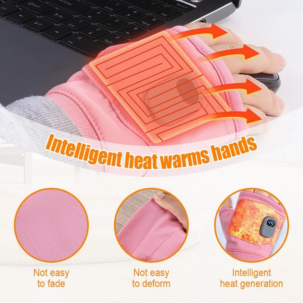 Heated Gloves for Women, Upgraded Smart Thermostatic Electric Heated Fingerless Gloves Rechargeable, Winter Hand Warmer for Work Cycling Skiing Outdoor Snow