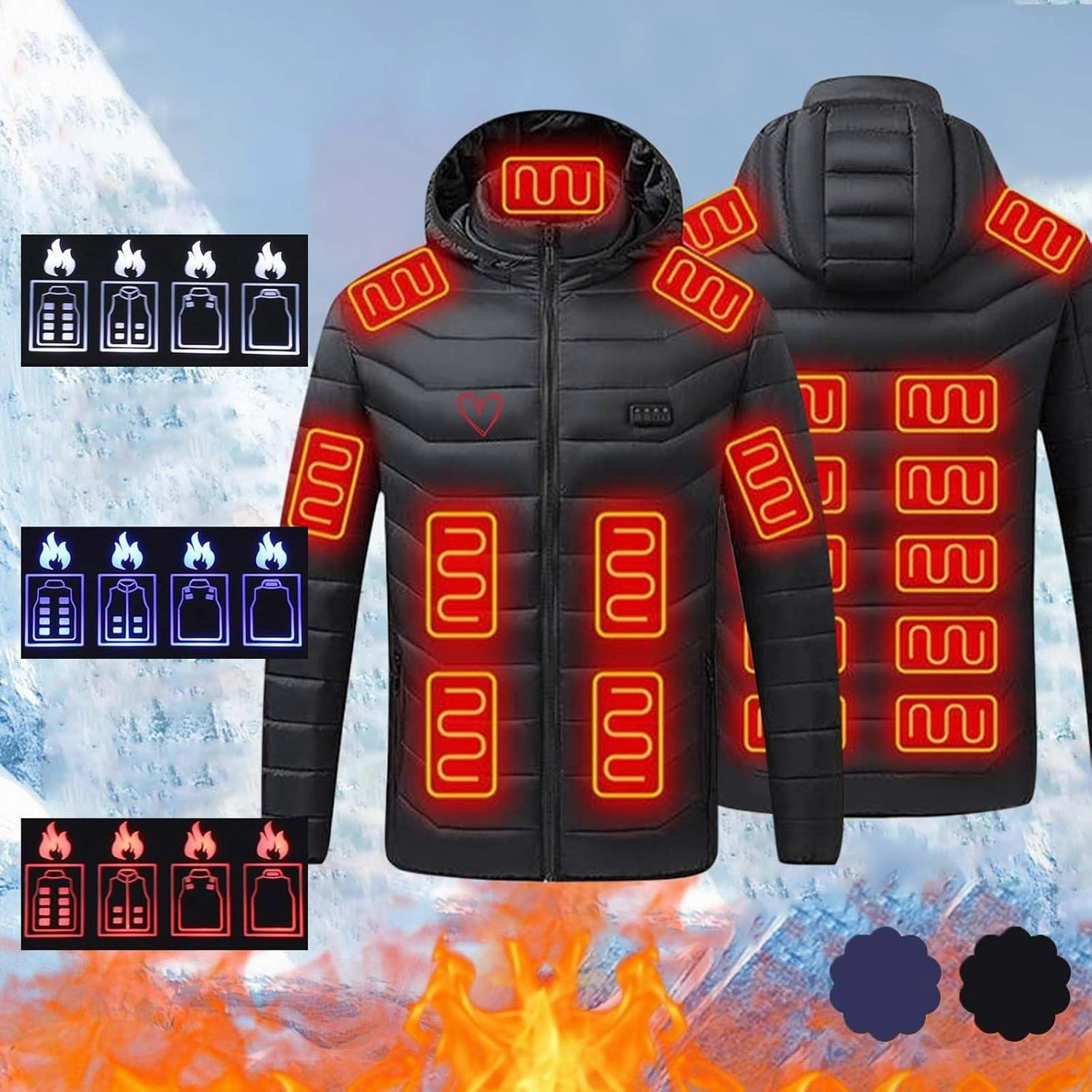 Heated Jackets for Men Women Hooded Heated Coat USB Heated Body Warmer 21 Zones Soft Shell Heated Jacket Waterproof