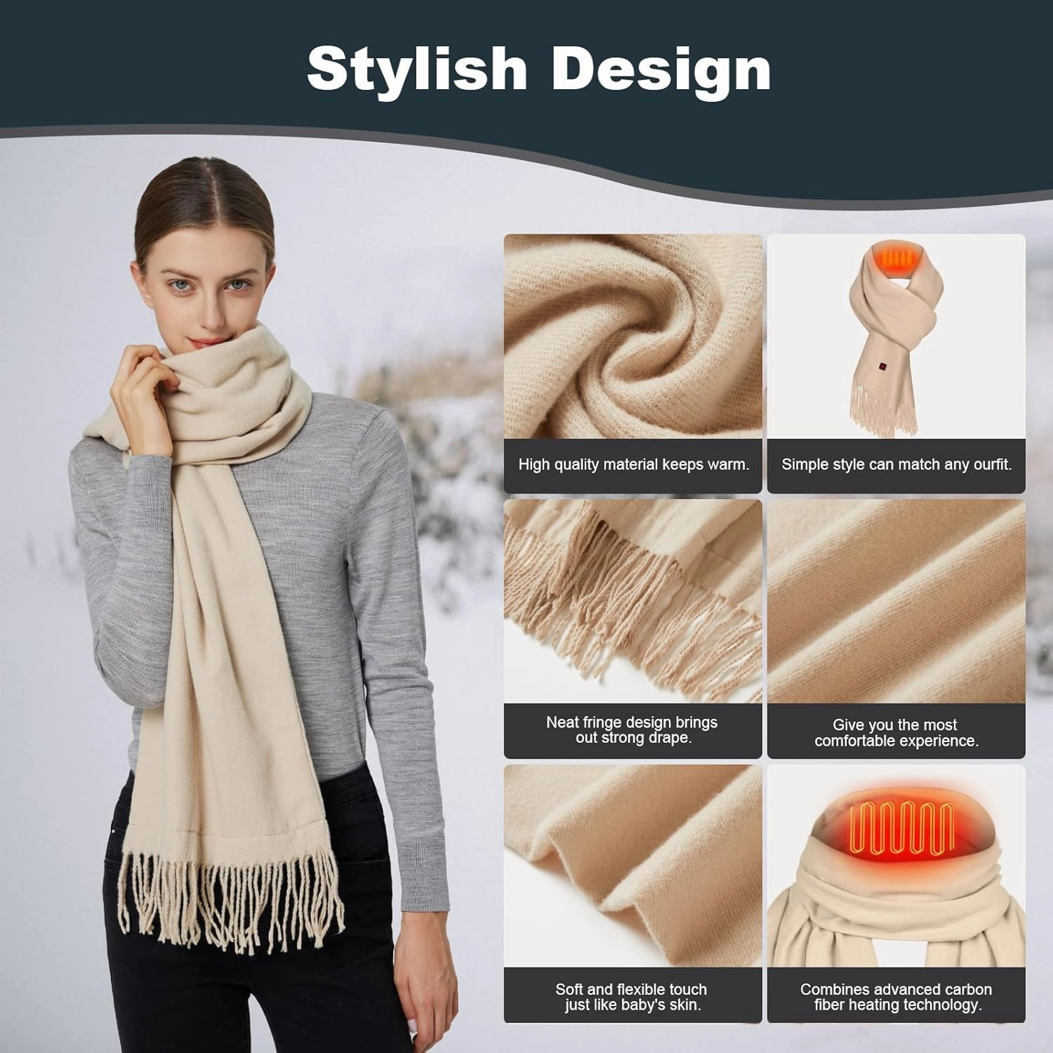 Heated Scarf for Women Men Rechargeable Heated Scarves Blanket with Battery Pack Neck Heating Pad Electric Scarf Heated