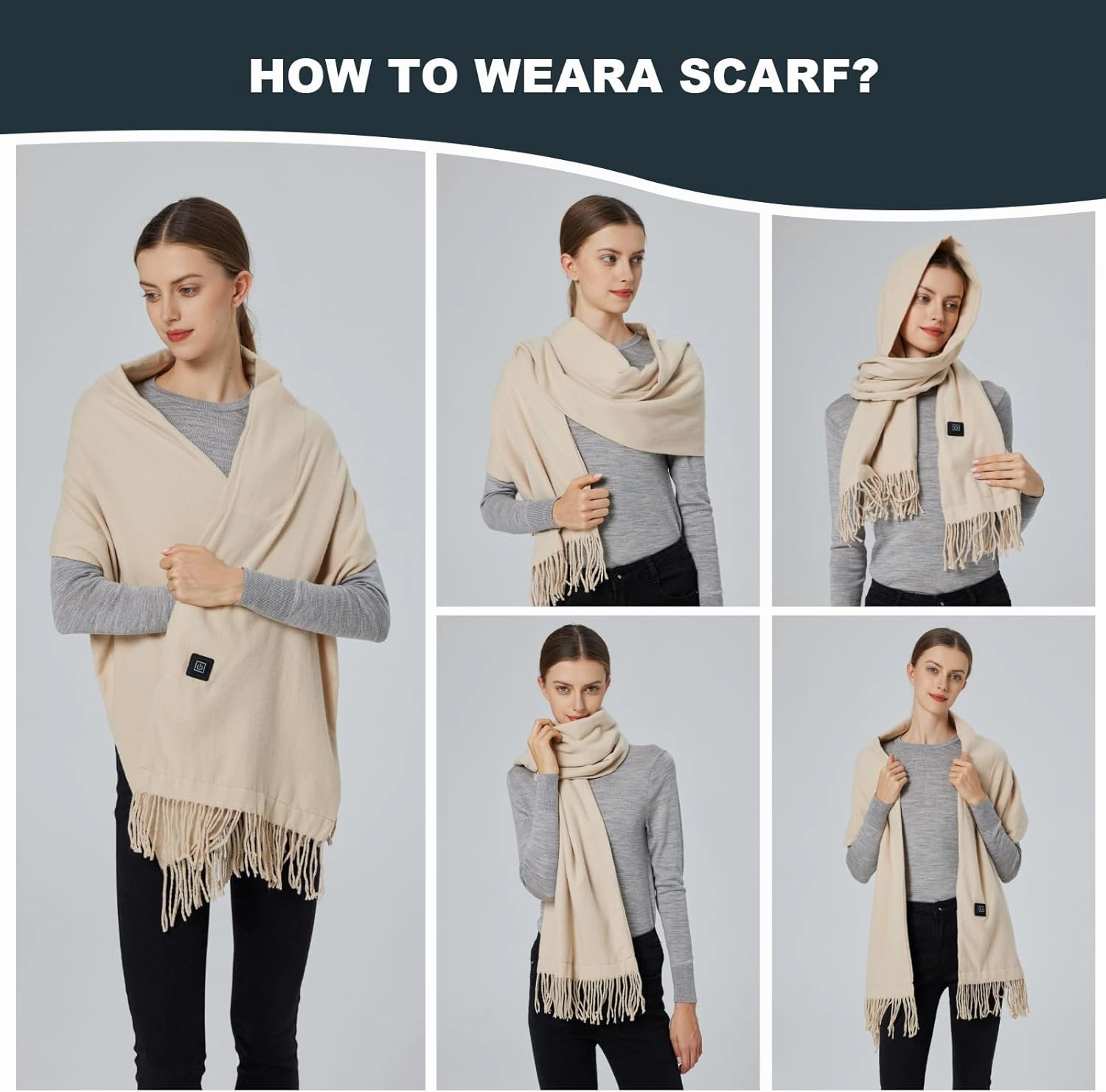 Heated Scarf for Women Men Rechargeable Heated Scarves Blanket with Battery Pack Neck Heating Pad Electric Scarf Heated