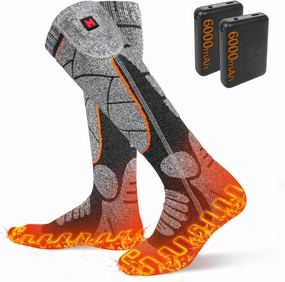 Heated Socks, 5V 6000mAh Rechargeable Heated Socks for Men Women, Battery Heated Socks with 3 Heating Levels for Skiing, Skating, Hiking, Walking, Fishing, Cycling, Motorcycling