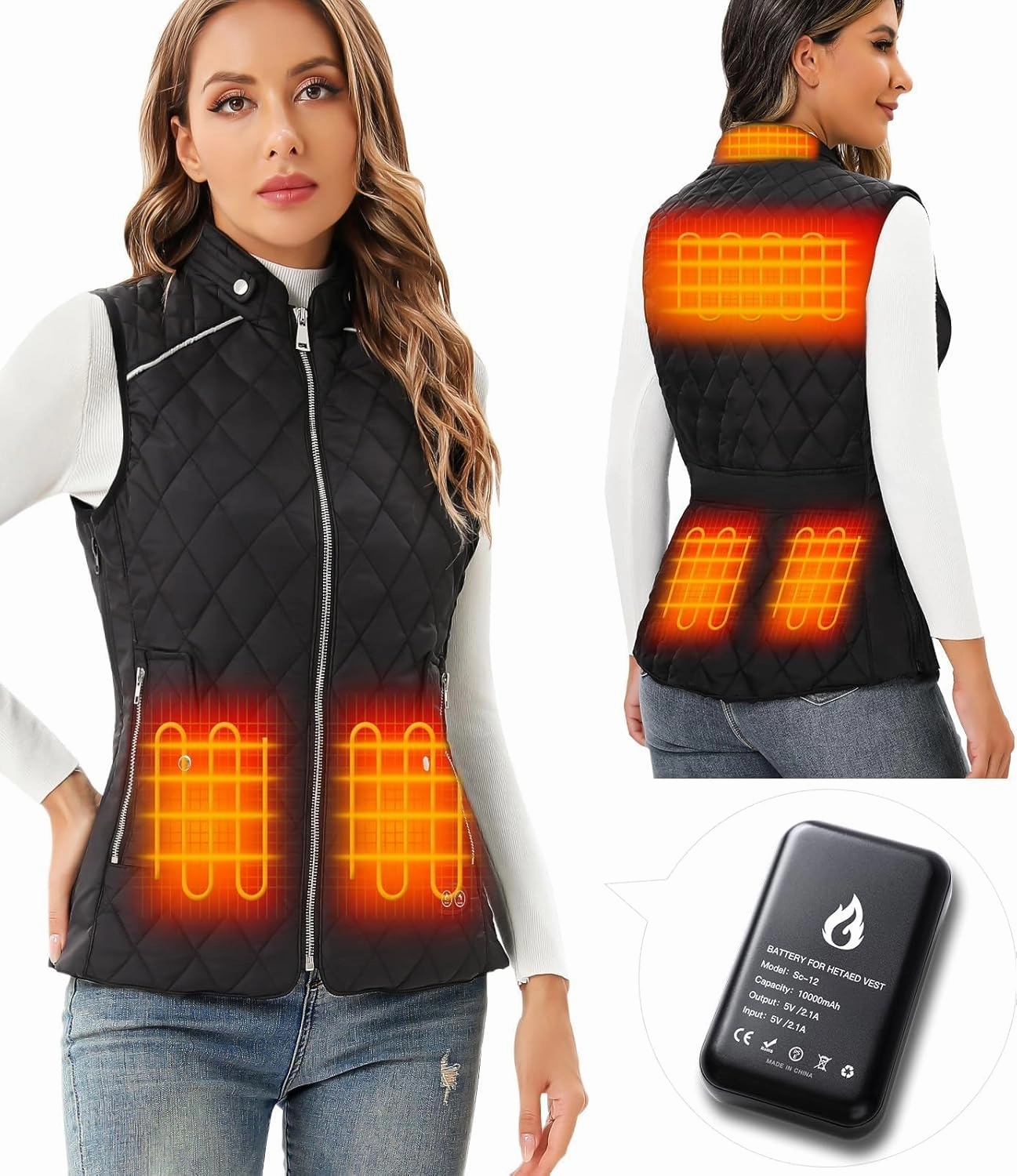 Heated Vest Women Rechargeable with Battery Pack included Slim fit Electric heated coat，Women‘s Heated Vests