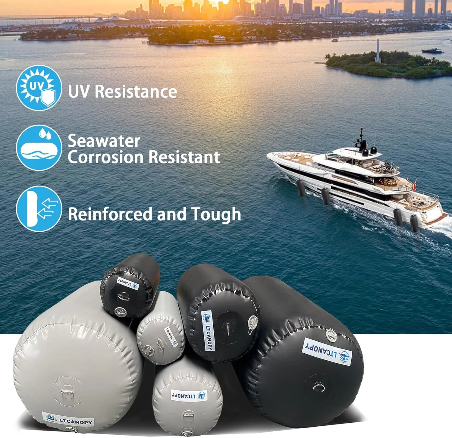 Heavy Duty Inflatable Boat Fender, Boat Bumper for Docking, Yachts, Sailing Docks, PVC Fender for Boat Comes with Double Braided Nylon Dock Line, Foot Pump