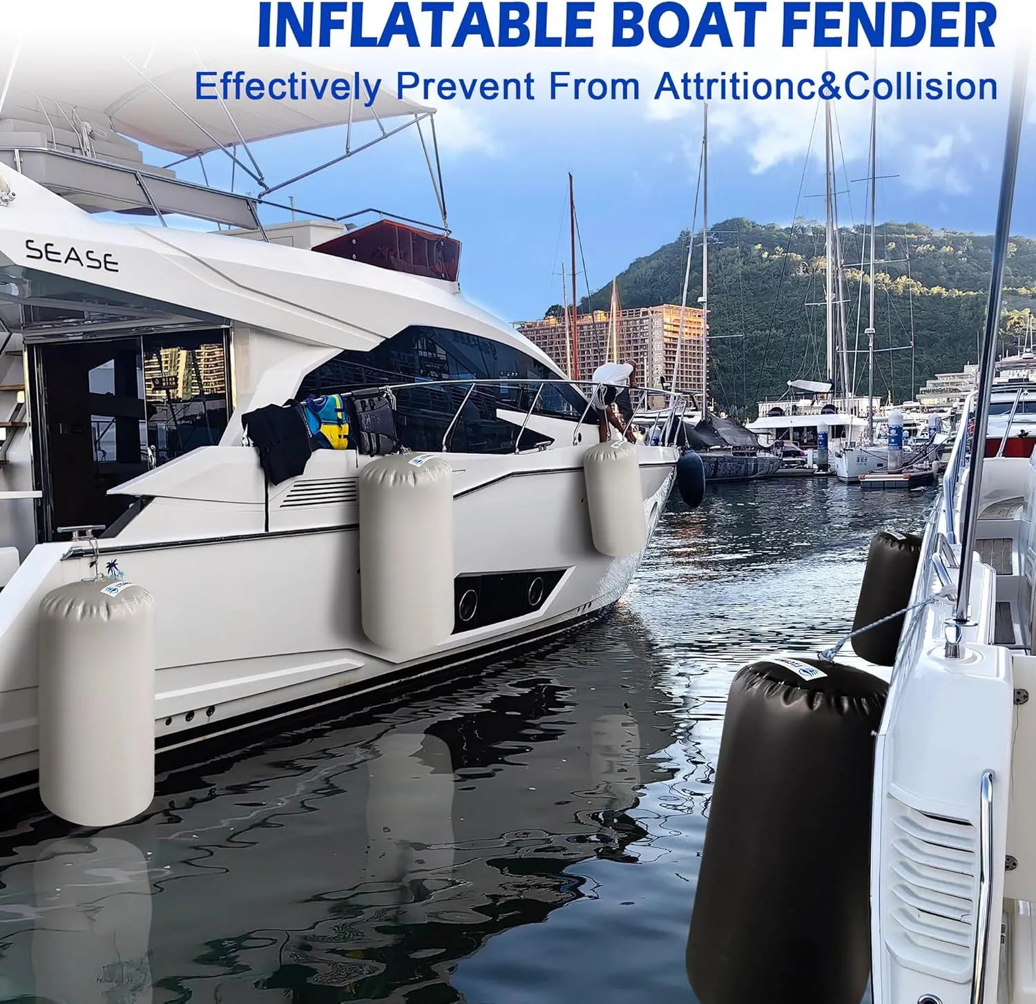Heavy Duty Inflatable Boat Fender, Boat Bumper for Docking, Yachts, Sailing Docks, PVC Fender for Boat Comes with Double Braided Nylon Dock Line, Foot Pump