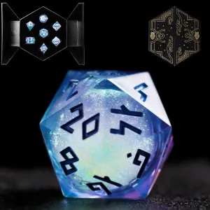 HEIMDALLR Liquid Core Dice Set with First Ever LED Display Case - 7-PC Hand-Painted Sharp Edge DND Dice Set with Gift Dice Box - Resin Dungeons and Dragons Dice Set (D&D Dice Set) (Aurora)