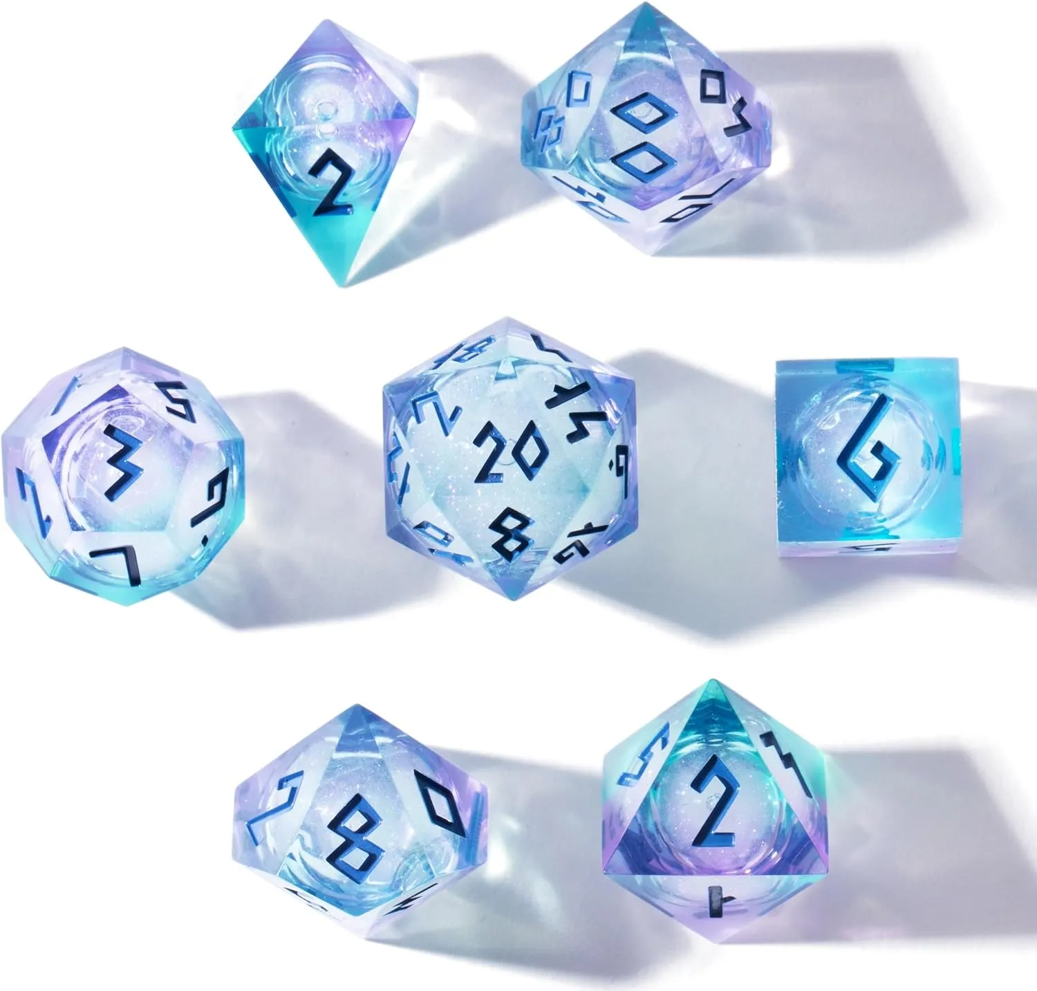HEIMDALLR Liquid Core Dice Set with First Ever LED Display Case - 7-PC Hand-Painted Sharp Edge DND Dice Set with Gift Dice Box - Resin Dungeons and Dragons Dice Set (D&D Dice Set) (Aurora)