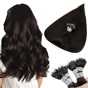 Hetto Nano Ring Hair Extensions Real Human Hair Darkest Brown Nano Bead Hair Extensions Human Hair Brown Straight Hair 20-22 Inch 100G 100S
