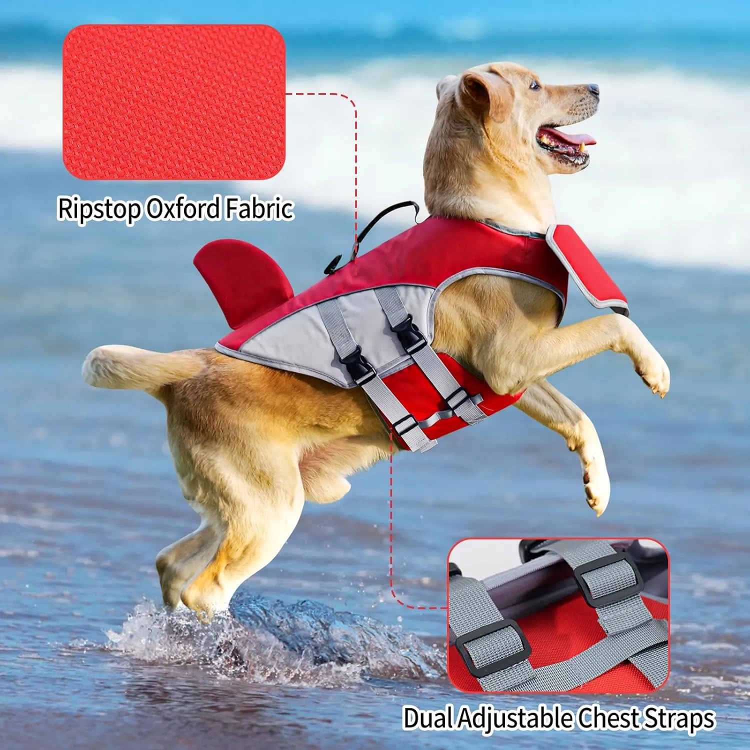 HEYWEAN Dog Life Jacket for Swimming Boating High Buoyancy Adjustable Dog Life Vest with Reflective Strips Rescue Handle Secure Fit Floating Swim Vest for Small Medium Large Dogs (Red, Small)