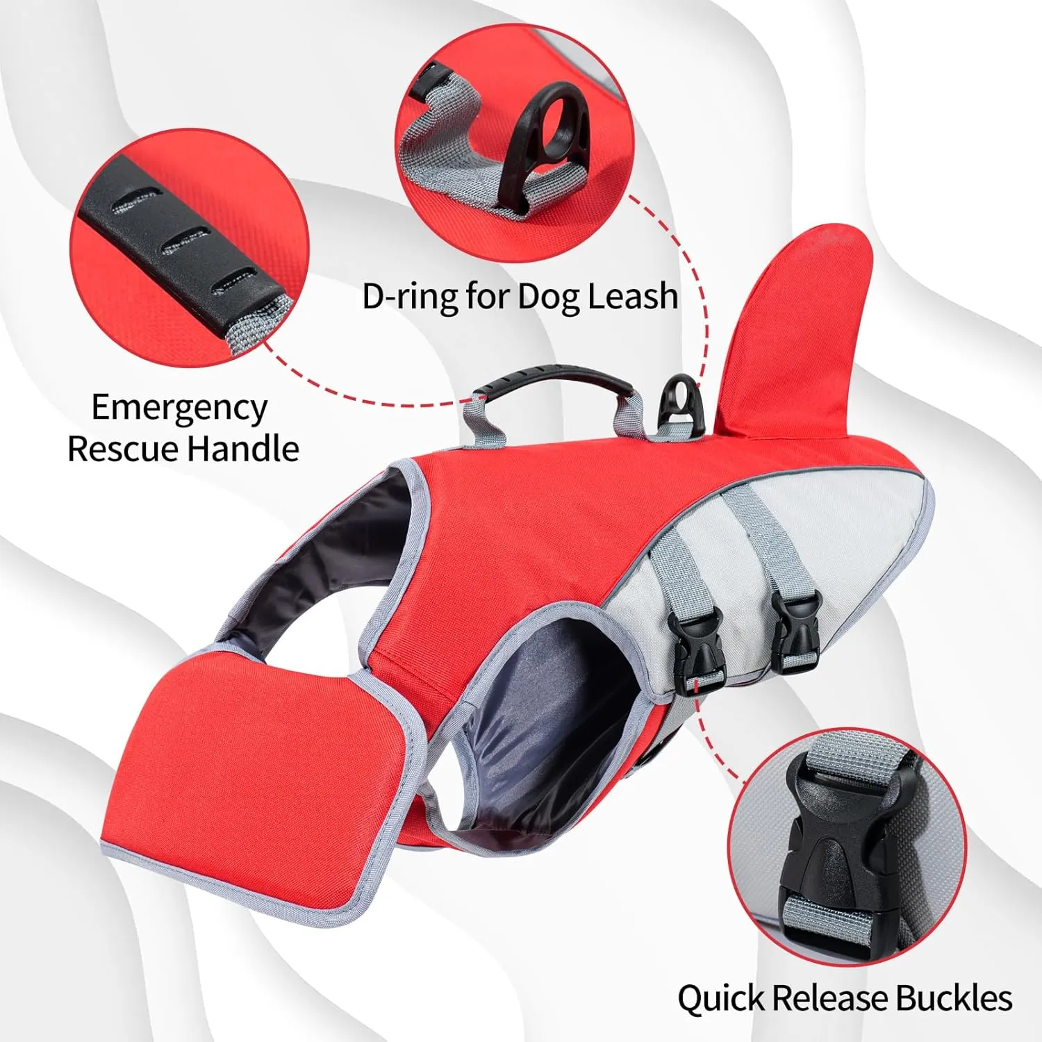 HEYWEAN Dog Life Jacket for Swimming Boating High Buoyancy Adjustable Dog Life Vest with Reflective Strips Rescue Handle Secure Fit Floating Swim Vest for Small Medium Large Dogs (Red, Small)