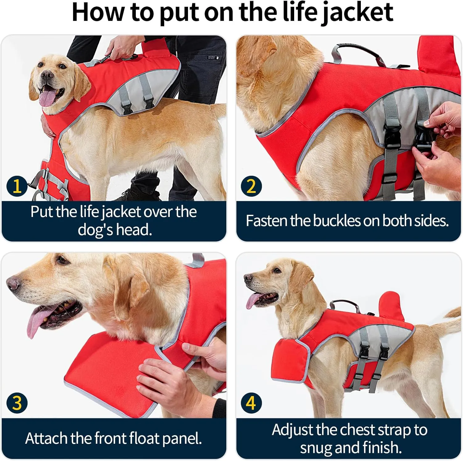 HEYWEAN Dog Life Jacket for Swimming Boating High Buoyancy Adjustable Dog Life Vest with Reflective Strips Rescue Handle Secure Fit Floating Swim Vest for Small Medium Large Dogs (Red, Small)