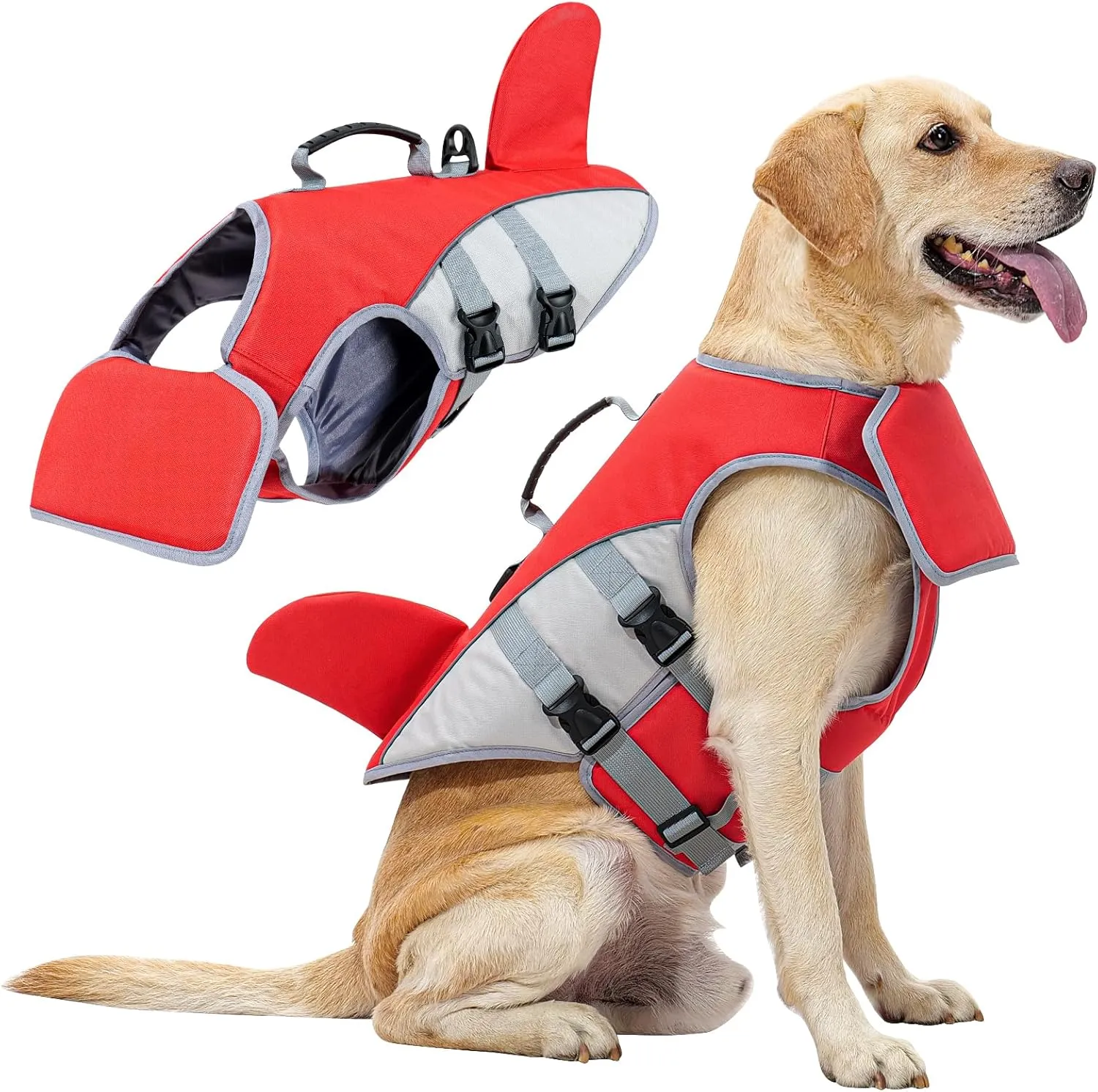 HEYWEAN Dog Life Jacket for Swimming Boating High Buoyancy Adjustable Dog Life Vest with Reflective Strips Rescue Handle Secure Fit Floating Swim Vest for Small Medium Large Dogs (Red, Small)