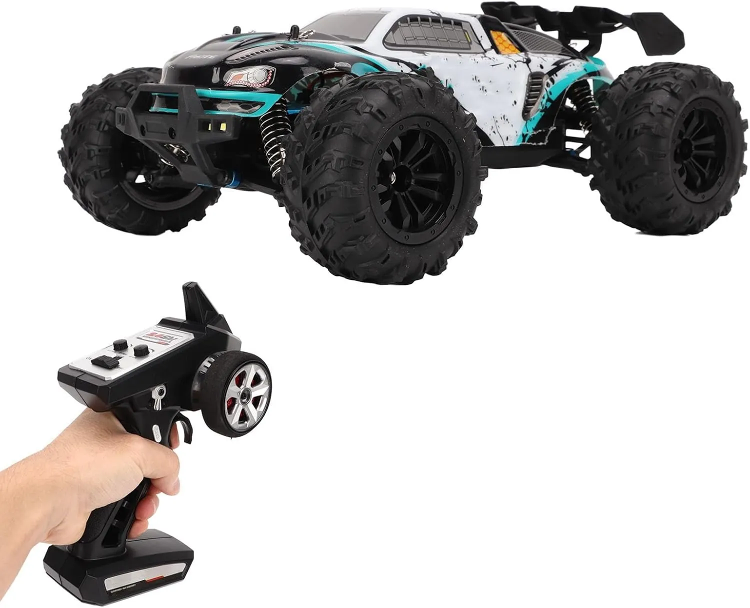 High Speed RC Car, Grip Stepless Speed Changing 2840 Brushless Motor 1/16 Full Scale RC Racing Car for Flat Sites for Kids Above 14 (Greenish Blue)