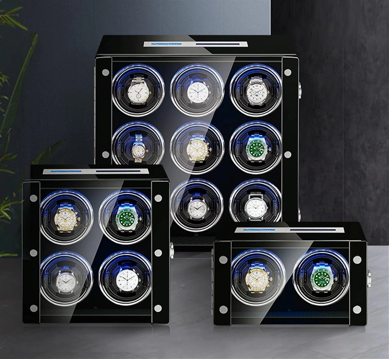 High End Watch Winder with Remote Control LCD Touch Screen LED Illumination Motor Adjustable Watch Pillows Fit Lady and Man Watches (A 9 0)