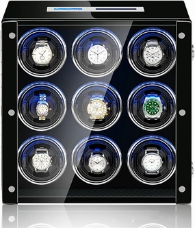 High End Watch Winder with Remote Control LCD Touch Screen LED Illumination Motor Adjustable Watch Pillows Fit Lady and Man Watches (A 9 0)