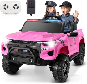 Hikole 24V Ride on Police Car for Kids 4-8, 20" Real 2 Seater Ride on Cop Car with Remote Control, 4x200W Powerful Wheels, Music, Alarm Lights, Megaphone, 5mph Max Speed, 4WD/2WD Ride on Toys, Pink
