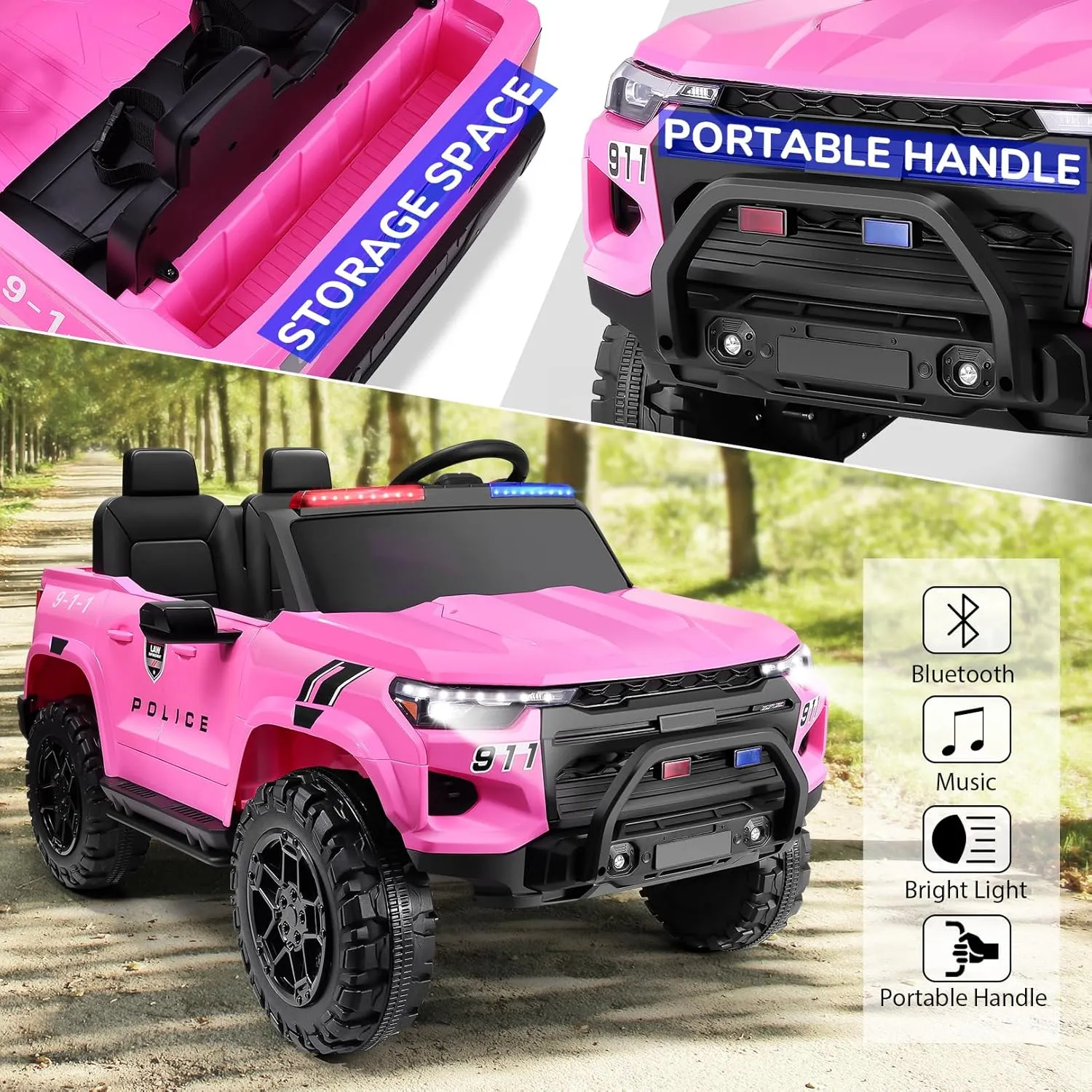 Hikole 24V Ride on Police Car for Kids 4-8, 20" Real 2 Seater Ride on Cop Car with Remote Control, 4x200W Powerful Wheels, Music, Alarm Lights, Megaphone, 5mph Max Speed, 4WD/2WD Ride on Toys, Pink
