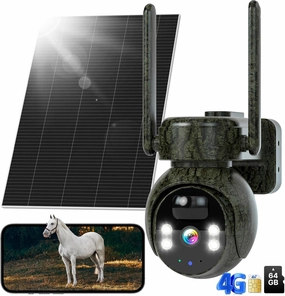 Hiseeu 4G Camera, 4G Cellular Game Cameras, No WiFi Security Camera, Solar Trail Cam Wireless Outdoor, 2k Color Night Vision, Without WiFi Need, 64G SD & 300MB SIM Card Included (4G Camo-Spring)