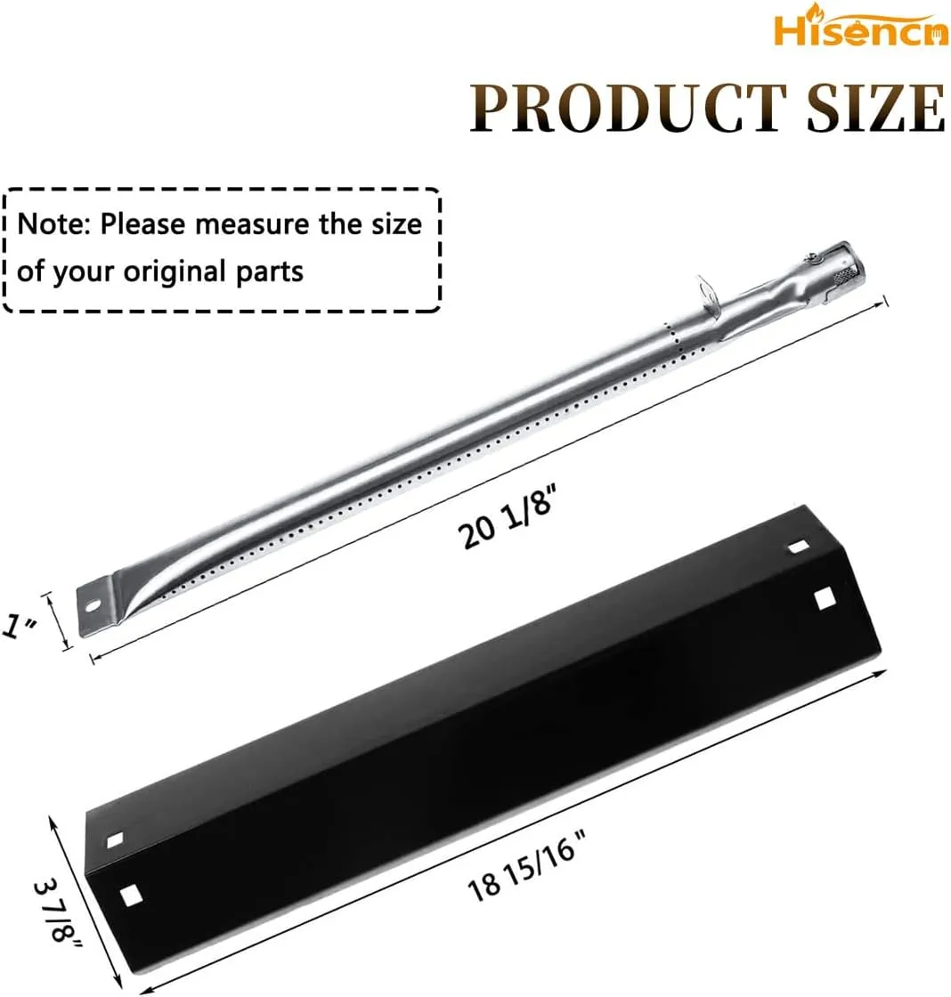 Hisencn Replacement Parts for Chargriller 3001, 3008, 3030, 4000, 5050, 5252 Gas Grill Models, Stainless Steel Burner, Porcelain Steel Heat Plate, Porcelain Cast Iron Cooking Grid Grates