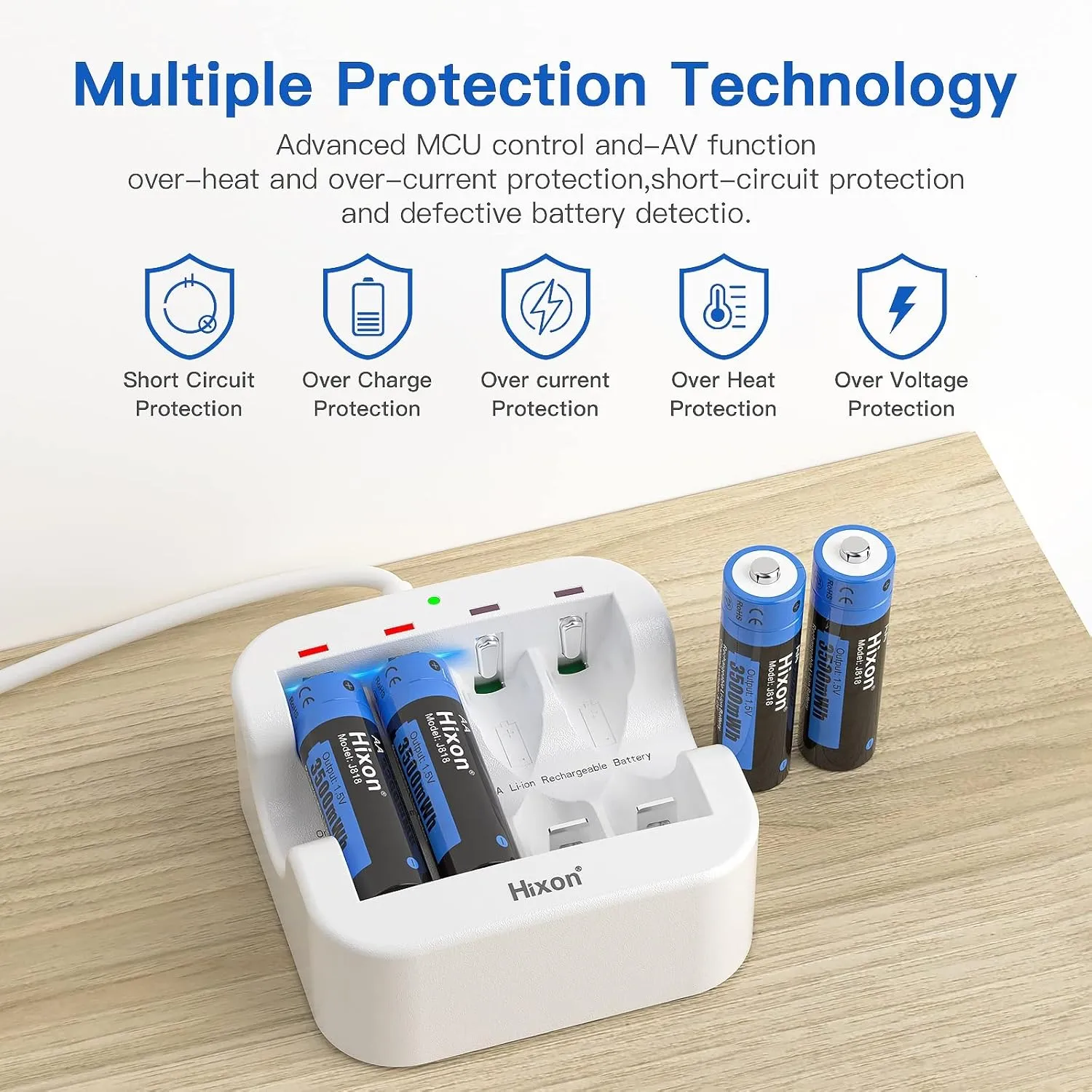 Hixon 1.5V AA Rechargeable Lithium Batteries, 3500mWh High Capacity Double AA Battery,Full Recharged 12-Pack for Household Device,1600Cycle,Max 3A Discharge-Charger Not Included