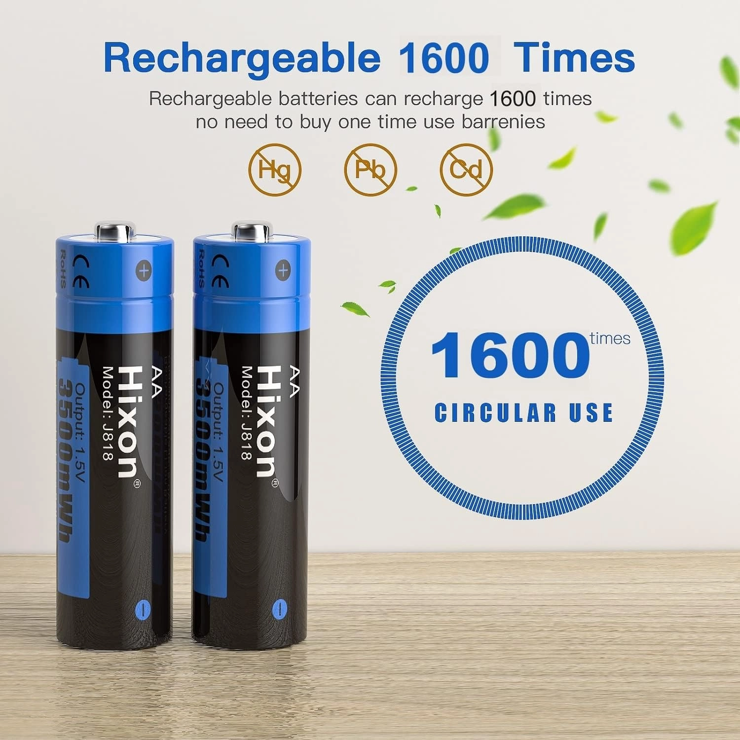 Hixon Rechargeable AA Batteries, 3500mWh(2330mAh) high Capacity AA Battery,1.5V Constant Output,AA Rechargable Batteries,4 Counts Lithium AA Batteries Rechargeable,1600 Cycles,CE/ROHS/PSE Certified