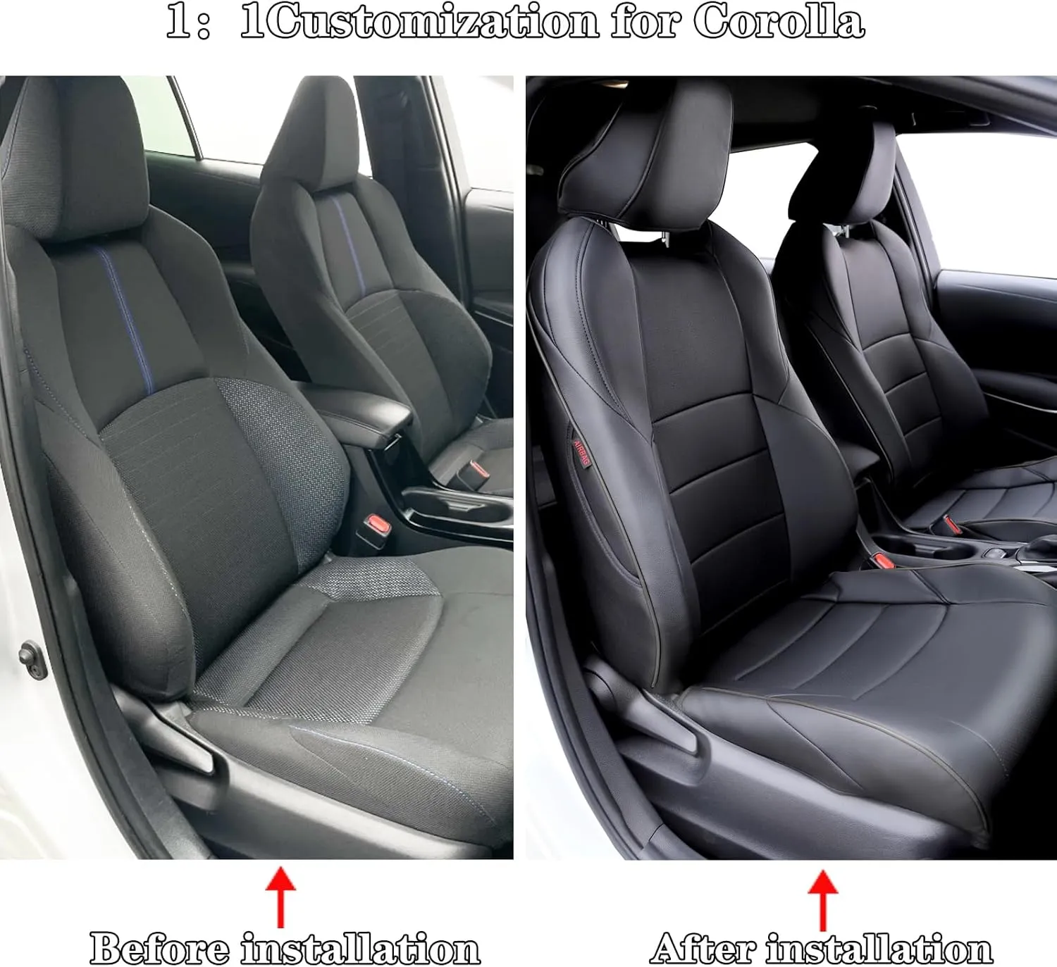 HKZ Fit Corolla Car Seat Cover Full Set for 2014 2015 2016 2017 2018 2019 Toyota Corolla L LE LE Eco XLE Sedan - Faux Leather (Black)
