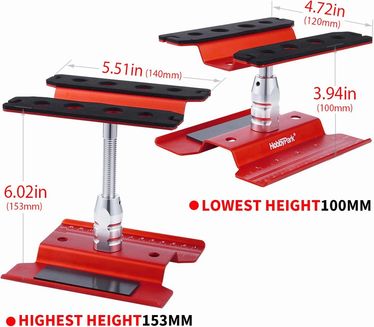 Hobbypark Aluminum RC Car Work Stand Repair Workstation 360 Degree Rotation Lift Or Lower, RC Hex Driver Tools 6-in-1 for 1/10 1/12 1/16 1/18 Scale (Red)