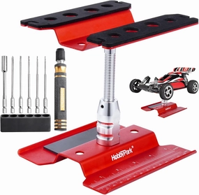 Hobbypark Aluminum RC Car Work Stand Repair Workstation 360 Degree Rotation Lift Or Lower, RC Hex Driver Tools 6-in-1 for 1/10 1/12 1/16 1/18 Scale (Red)