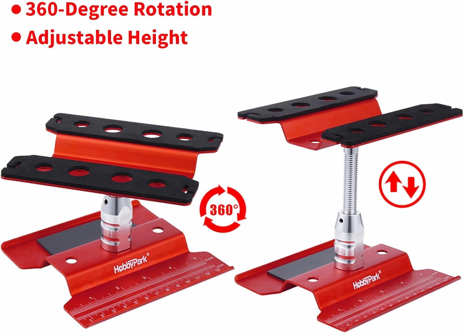 Hobbypark Aluminum RC Car Work Stand Repair Workstation 360 Degree Rotation Lift Or Lower, RC Hex Driver Tools 6-in-1 for 1/10 1/12 1/16 1/18 Scale (Red)