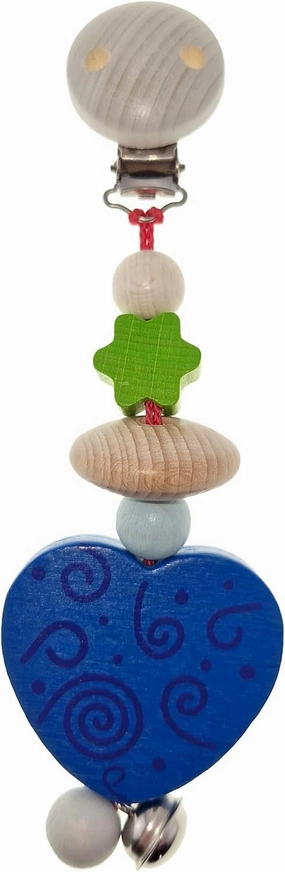Holzspielzeug 12827 Wooden Pram Hanger, Blue Heart, Pram Toy with Clip for Attachment, Handmade Toy for Baby Motor Skills