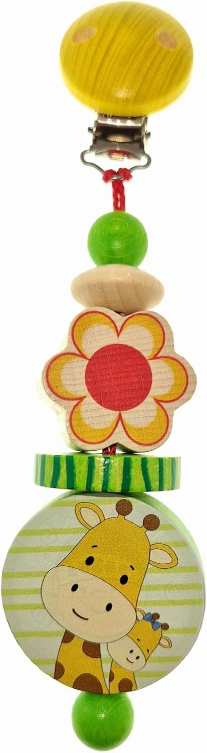 Holzspielzeug 12828 Wooden Pram Hanger, Giraffe Emil Pram Toy, with Clip for Attachment, Handmade Toy for Baby Motor Skills
