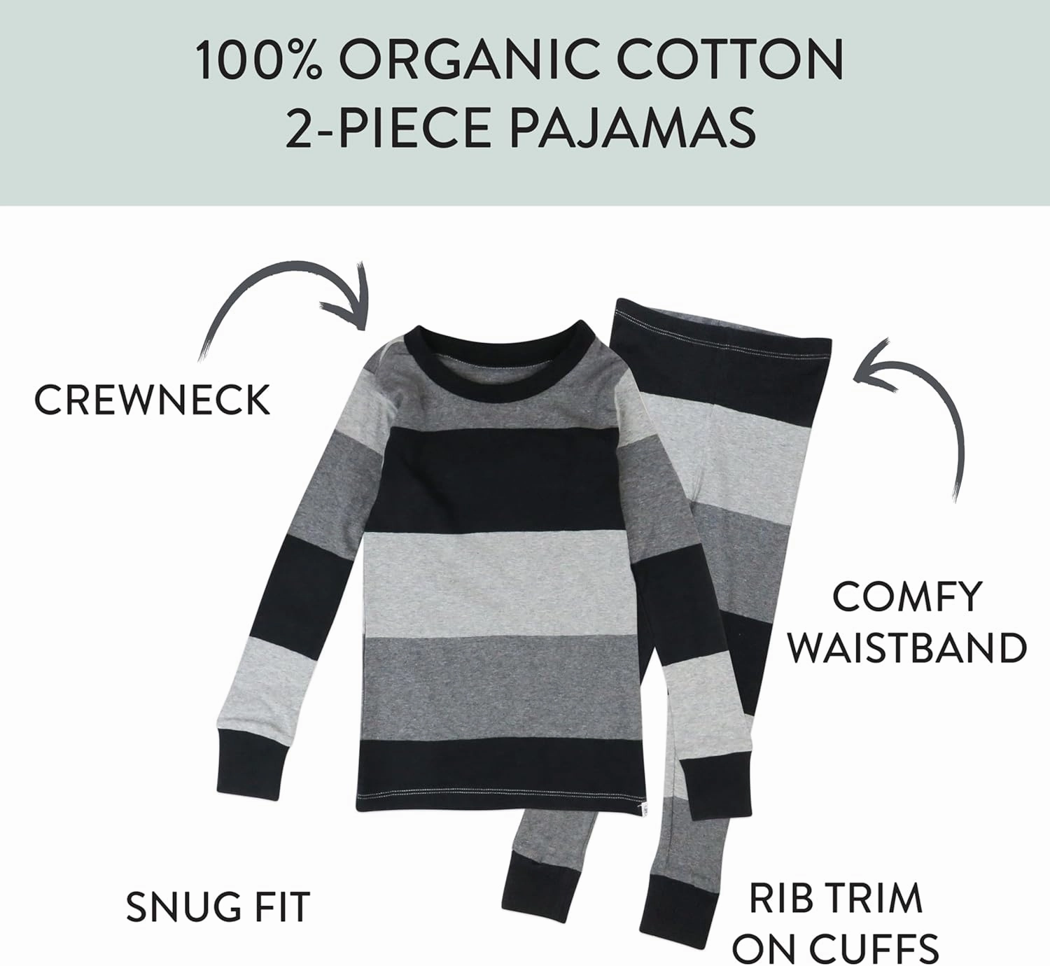 HonestBaby Unisex 2-Piece Pajamas Sleepwear PJs 100% Organic Cotton for Baby, Toddler, Kids, Boy