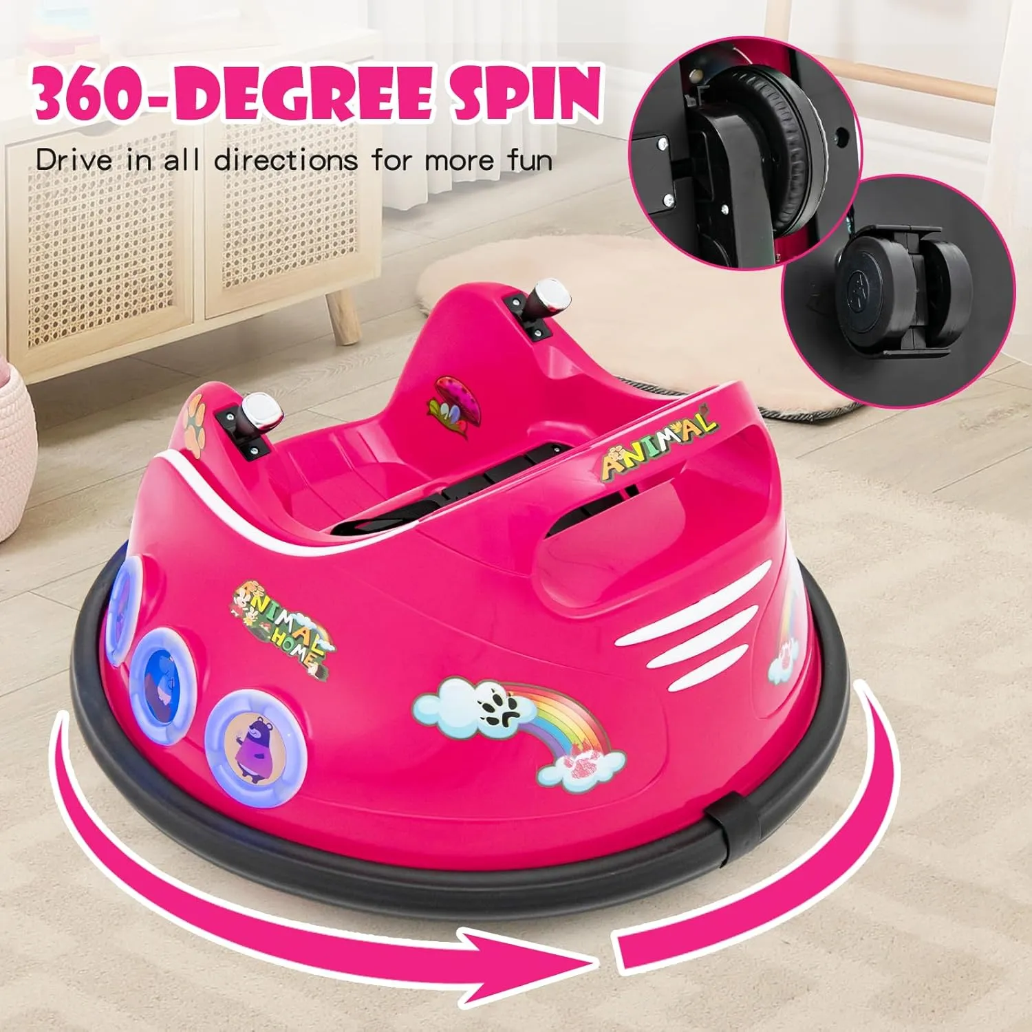 HONEY JOY 12V Toddler Bumper Car, Battery Powered Baby Ride on Bumper Car, Dual Joysticks, Flashing LED Light & Music, Electric Vehicle Ride on Toys w/Remote Control, Gift for Boys Girls (Pink)