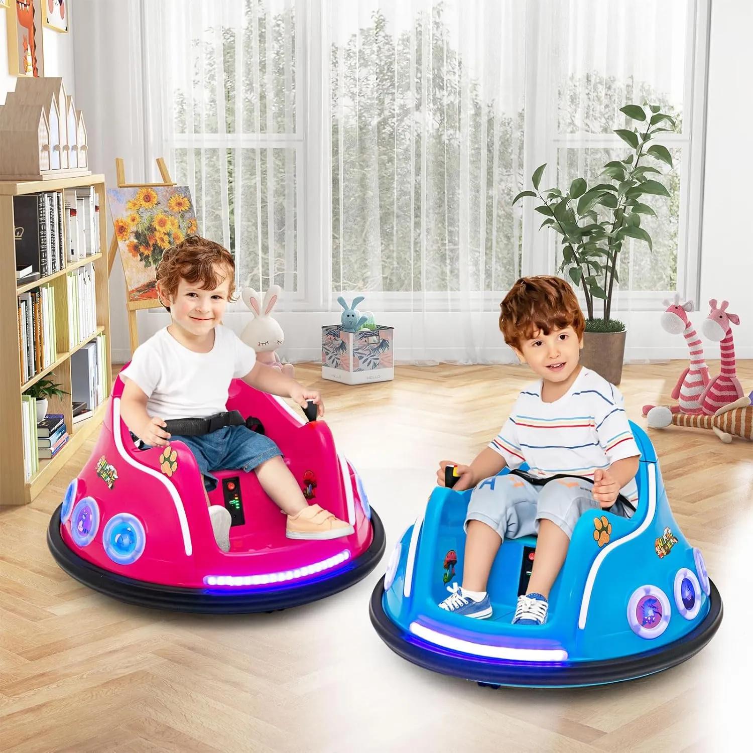 HONEY JOY 12V Toddler Bumper Car, Battery Powered Baby Ride on Bumper Car, Dual Joysticks, Flashing LED Light & Music, Electric Vehicle Ride on Toys w/Remote Control, Gift for Boys Girls (Pink)