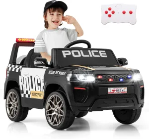 HONEY JOY Police Car Ride On, 12V Battery Powered Ride On Car with Remote Control, Siren & Flashing Lights, Spring Suspension, Music, Horn, LED Light, Toddler Cop Car, Electric Car for Kids (Black)