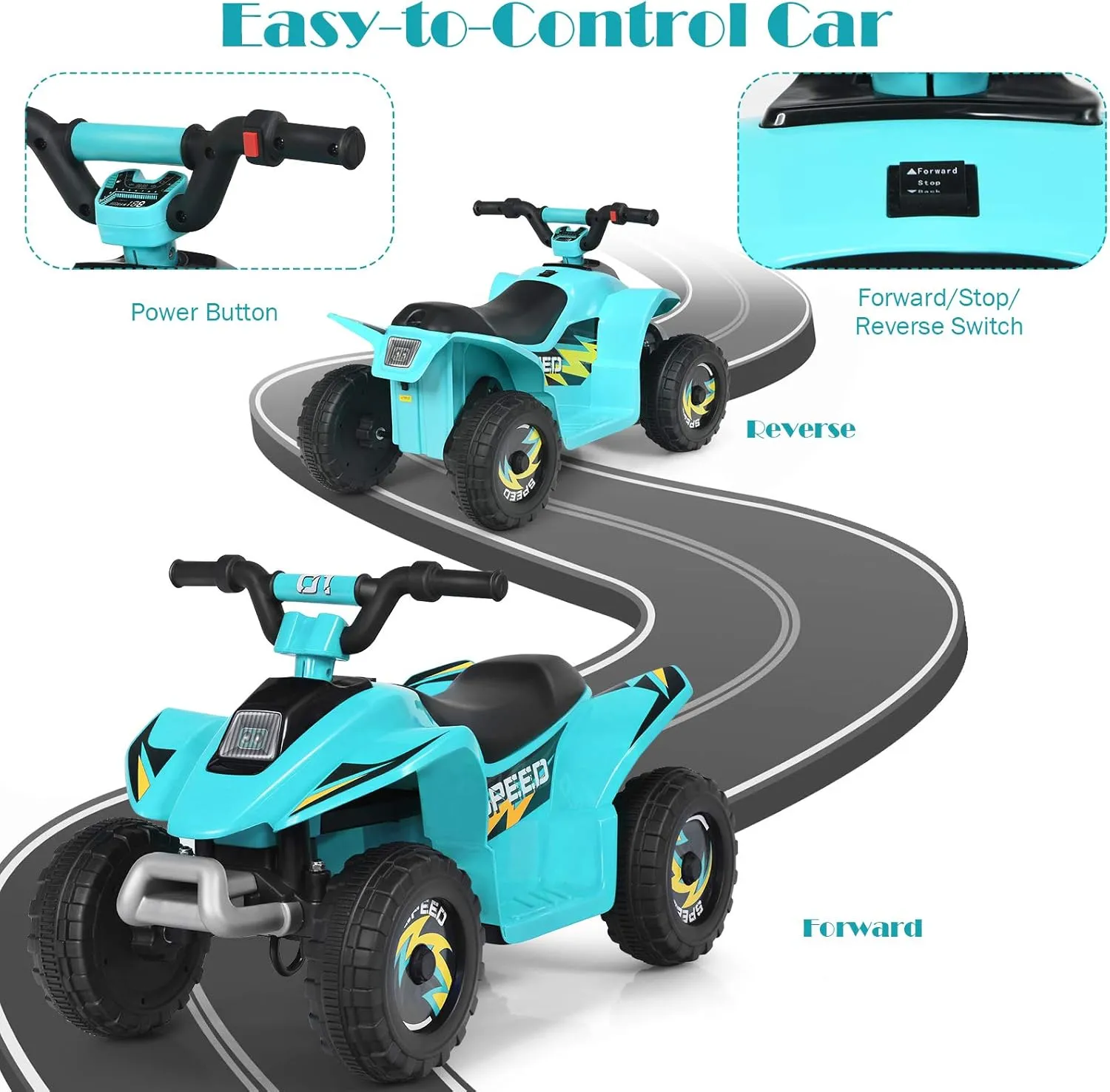 HONEY JOY Ride On ATV, 6V Mini Off-Road Battery Powered Motorized Quad for Kids, Anti-Slip Wheels, RWD 4-Wheeler Electric Ride On Toy Car for Toddlers (Blue)