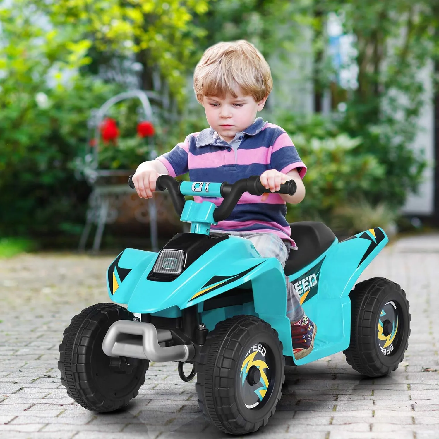 HONEY JOY Ride On ATV, 6V Mini Off-Road Battery Powered Motorized Quad for Kids, Anti-Slip Wheels, RWD 4-Wheeler Electric Ride On Toy Car for Toddlers (Blue)