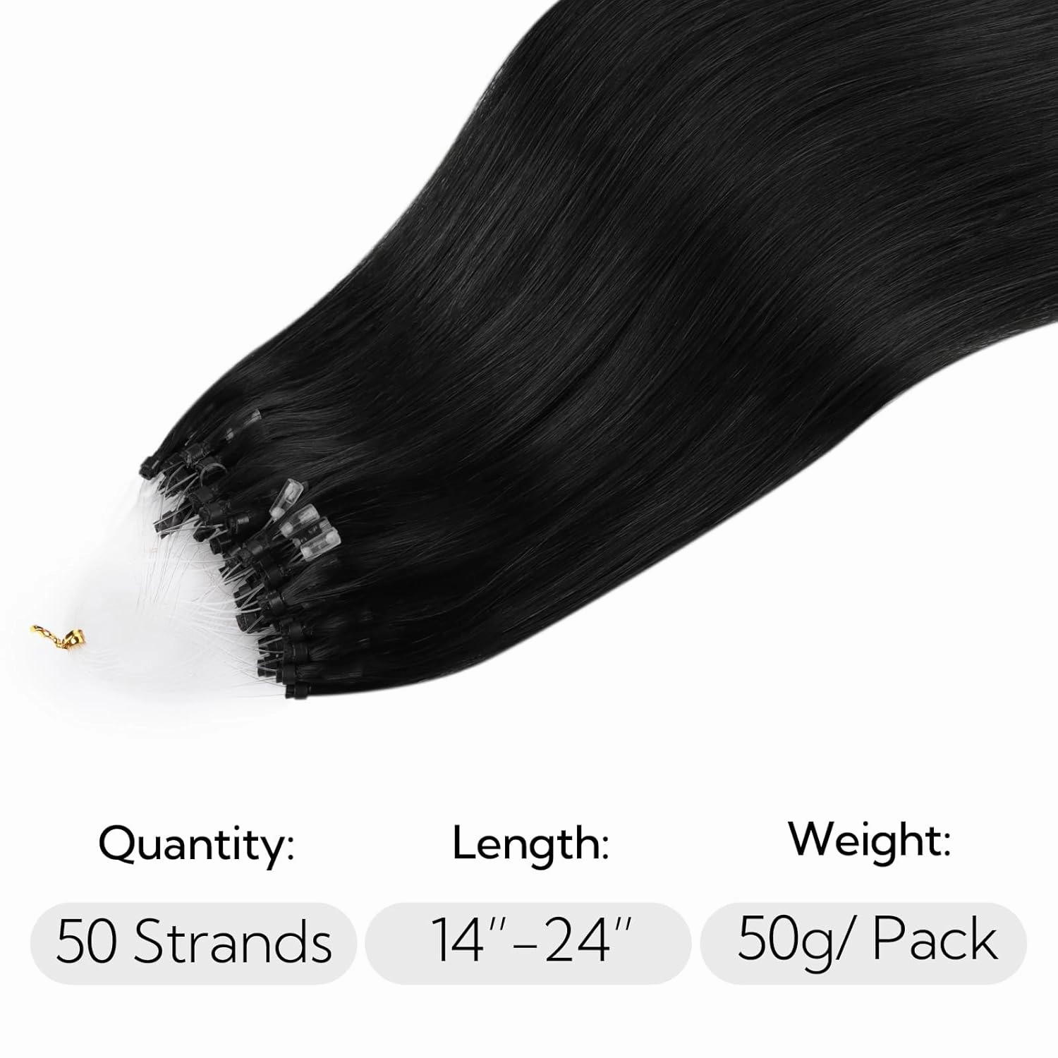 HOTBANANA Micro Ring Hair Extensions, 16 inch 50g 50s Jet Black Micro Beads Link Straight Real Human Hair Extensions