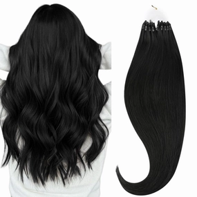 HOTBANANA Micro Ring Hair Extensions, 16 inch 50g 50s Jet Black Micro Beads Link Straight Real Human Hair Extensions