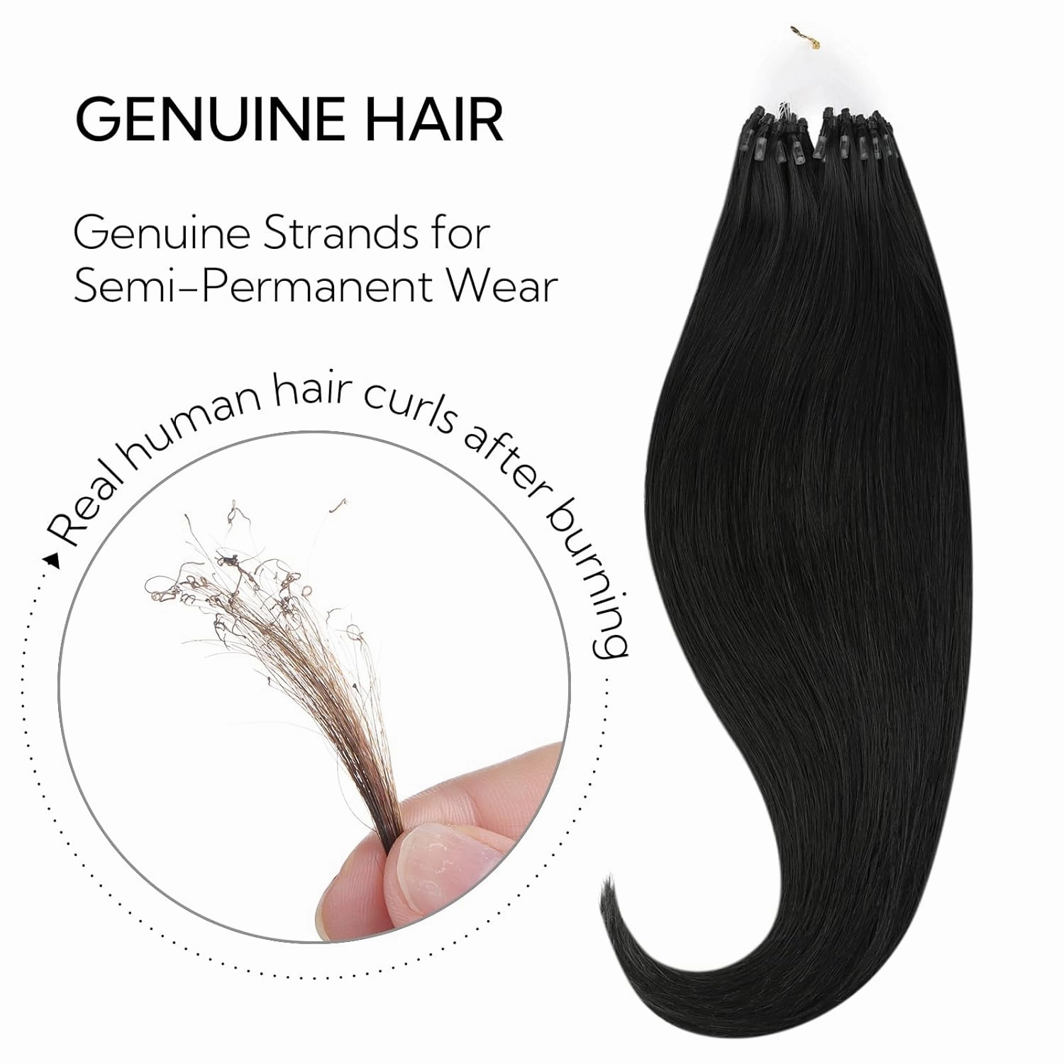 HOTBANANA Micro Ring Hair Extensions, 16 inch 50g 50s Jet Black Micro Beads Link Straight Real Human Hair Extensions