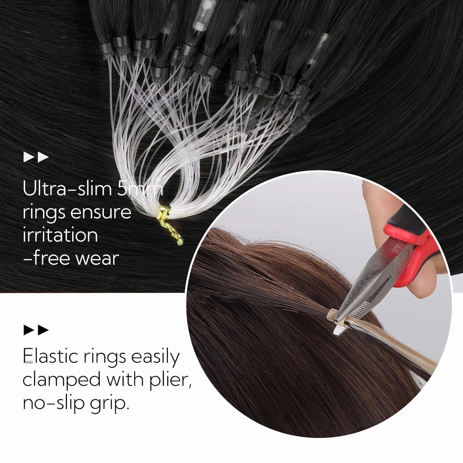 HOTBANANA Micro Ring Hair Extensions, 16 inch 50g 50s Jet Black Micro Beads Link Straight Real Human Hair Extensions