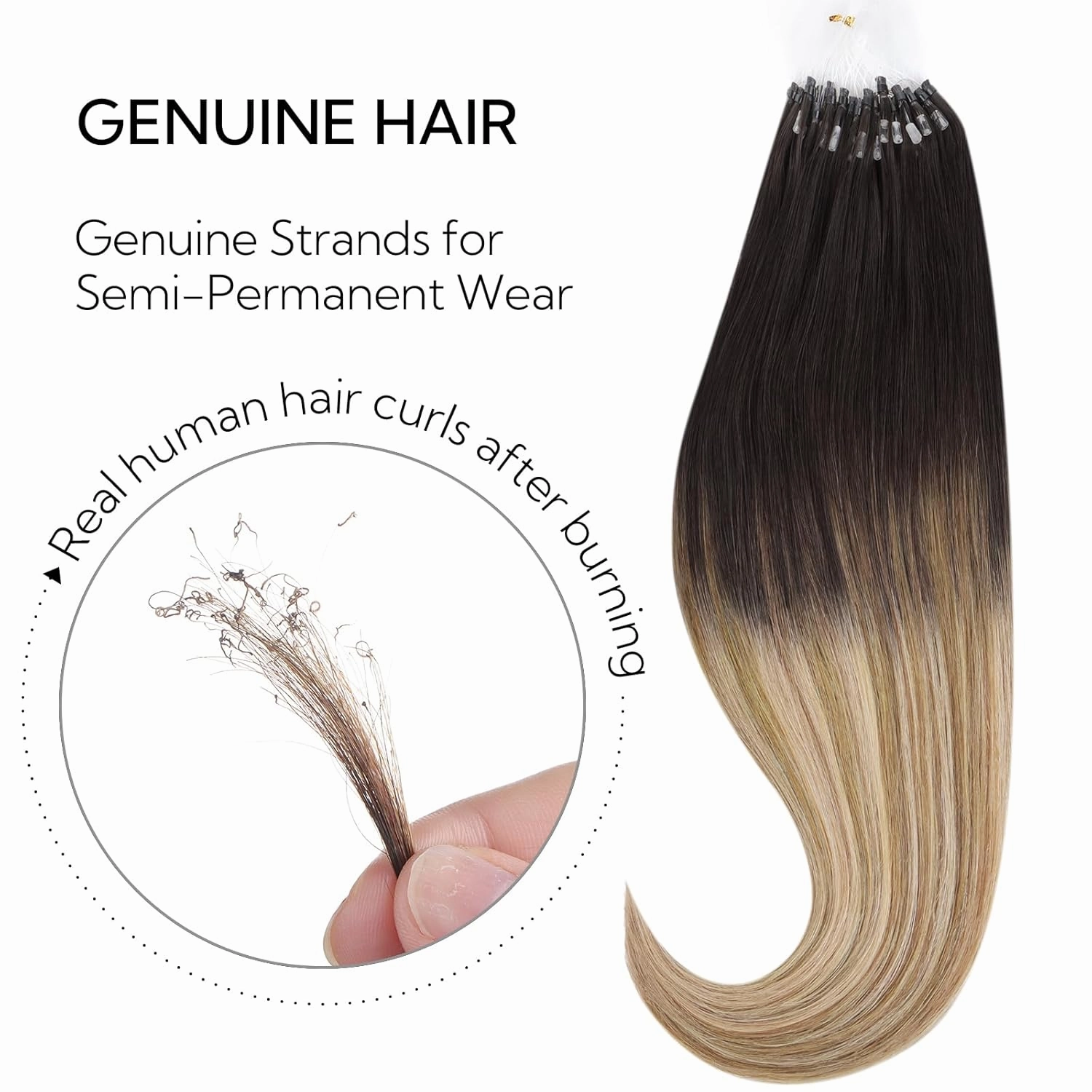 HOTBANANA Micro Ring Hair Extensions Human Hair, 16 Inch 50g 50s Dark Brown to Chestnut Brown and Dirty Blonde Beads Real Human Hair Extensions Straight Link Loop Hair Extensions