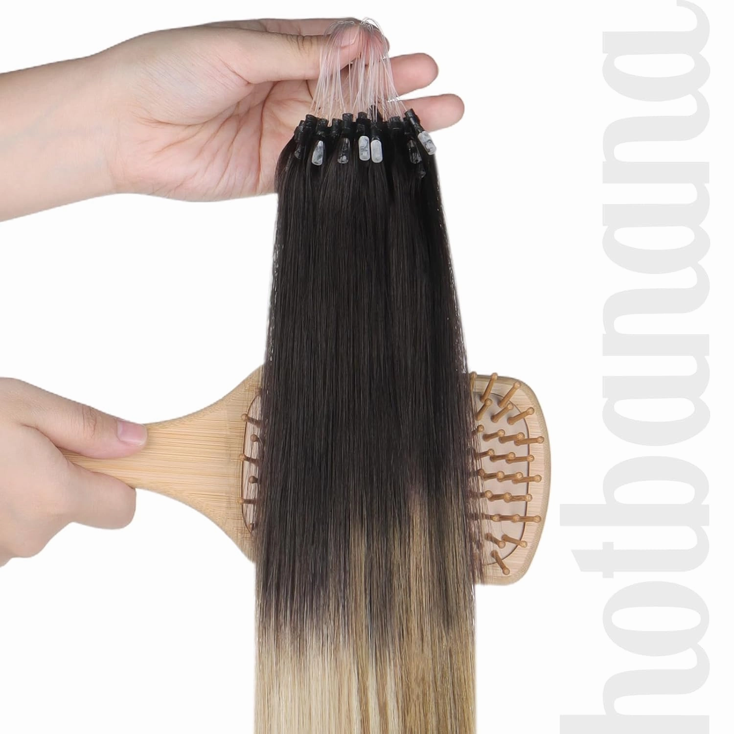 HOTBANANA Micro Ring Hair Extensions Human Hair, 16 Inch 50g 50s Dark Brown to Chestnut Brown and Dirty Blonde Beads Real Human Hair Extensions Straight Link Loop Hair Extensions