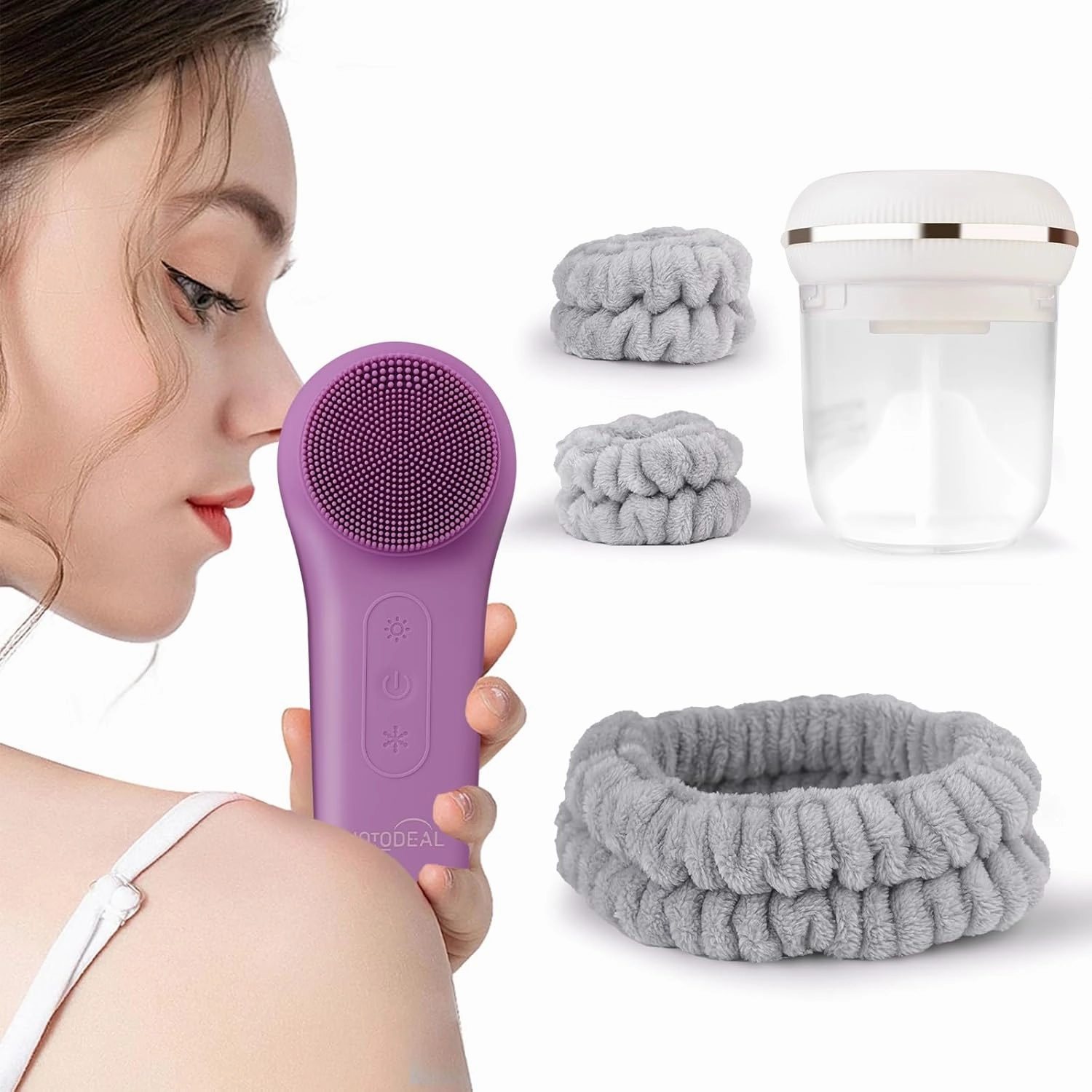 Hotodeal Facial Cleansing Brush Set, Magnetic Rechargeable Face Scrub Brush with Headband Wrist Band Set & Electric Face Foam Maker, Silicone Face Brush for Women & Men